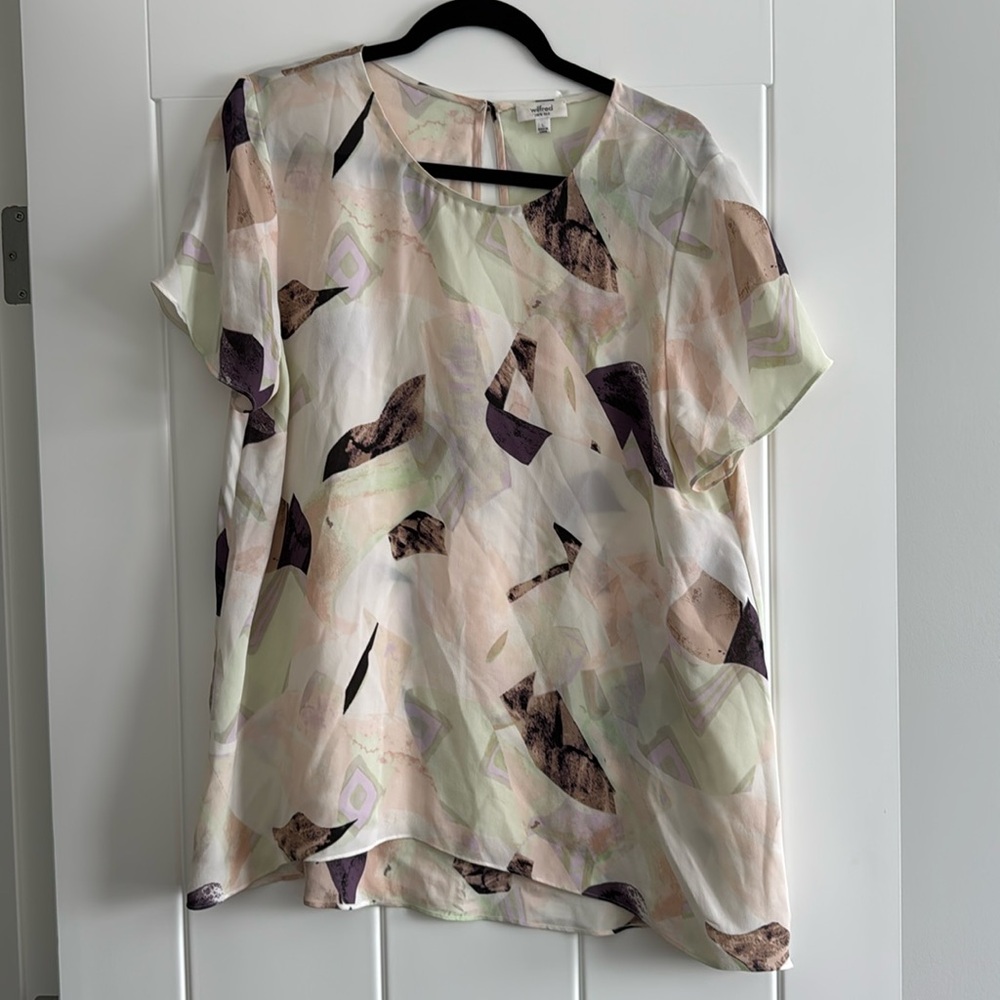 Aritzia Wilfred 100% Silk Tunic Abstract Print Beige Multicolor abstract Print